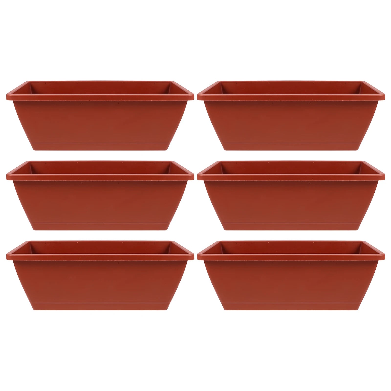 6pcs Large Rectangular Plant Pots with Trays Plastic Balcony Garden Flower Planters