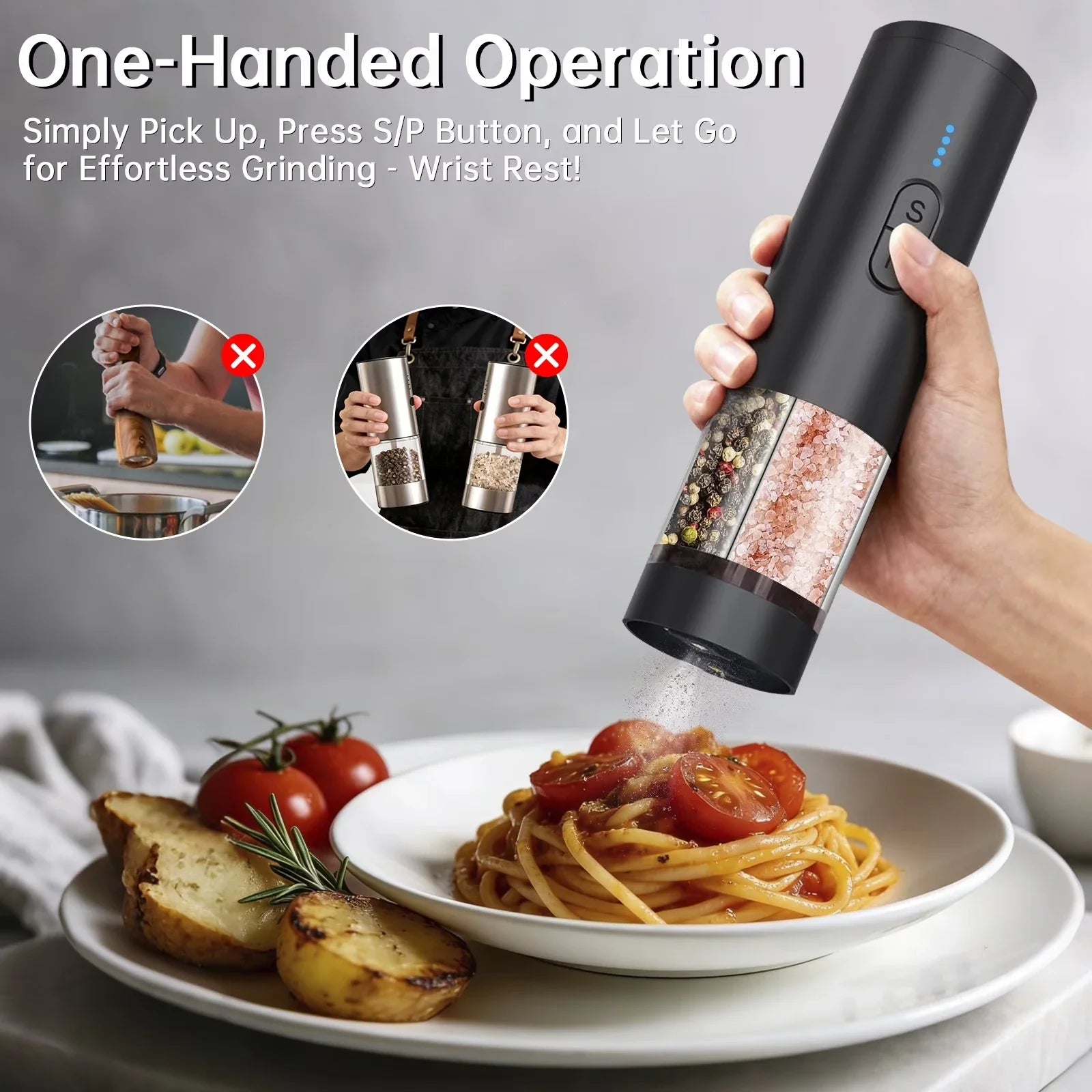 Rechargeable Electric Salt and Pepper Grinder with Adjustable Coarseness and Large Capacity