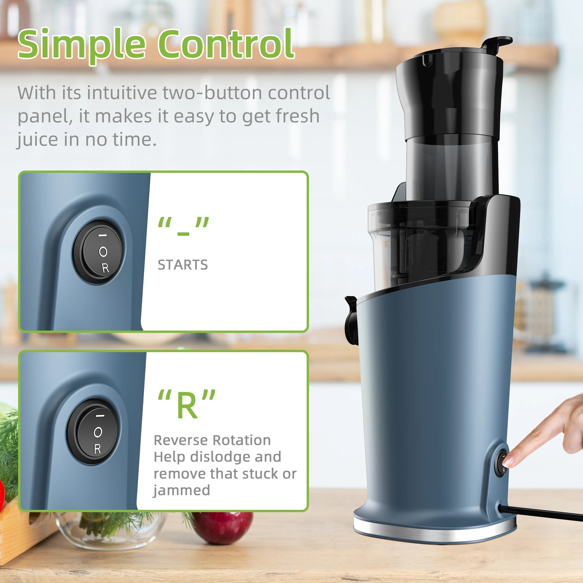 Portable Slow Masticating Juicer 200W with 78mm Wide Feed Chute for Fruit and Vegetable Juice