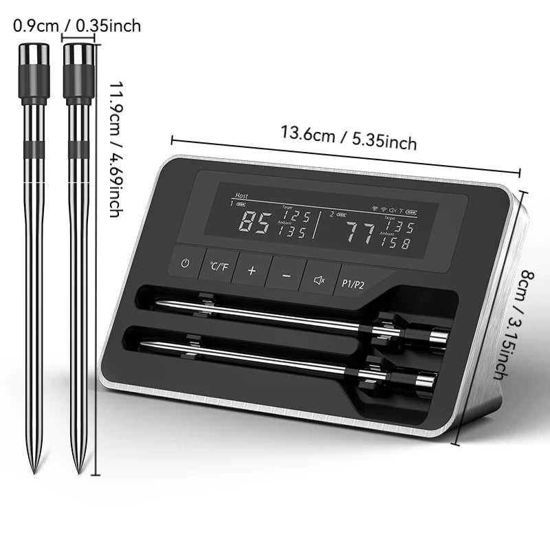 Smart Wireless Meat Thermometer with Bluetooth and LCD Display for BBQ Grill Oven Cooking