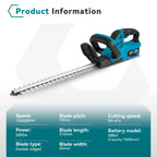 Cordless Electric Hedge Trimmer 51 cm Dual Blade Garden Shrub Cutter for 21 V Rechargeable Battery