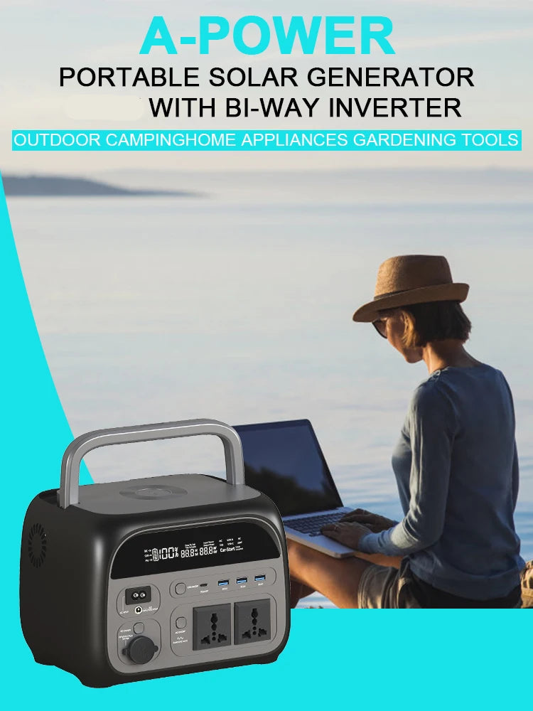 Portable 500W Backup Power Station with AC Outlets USB Ports and LED Display for Camping Travel