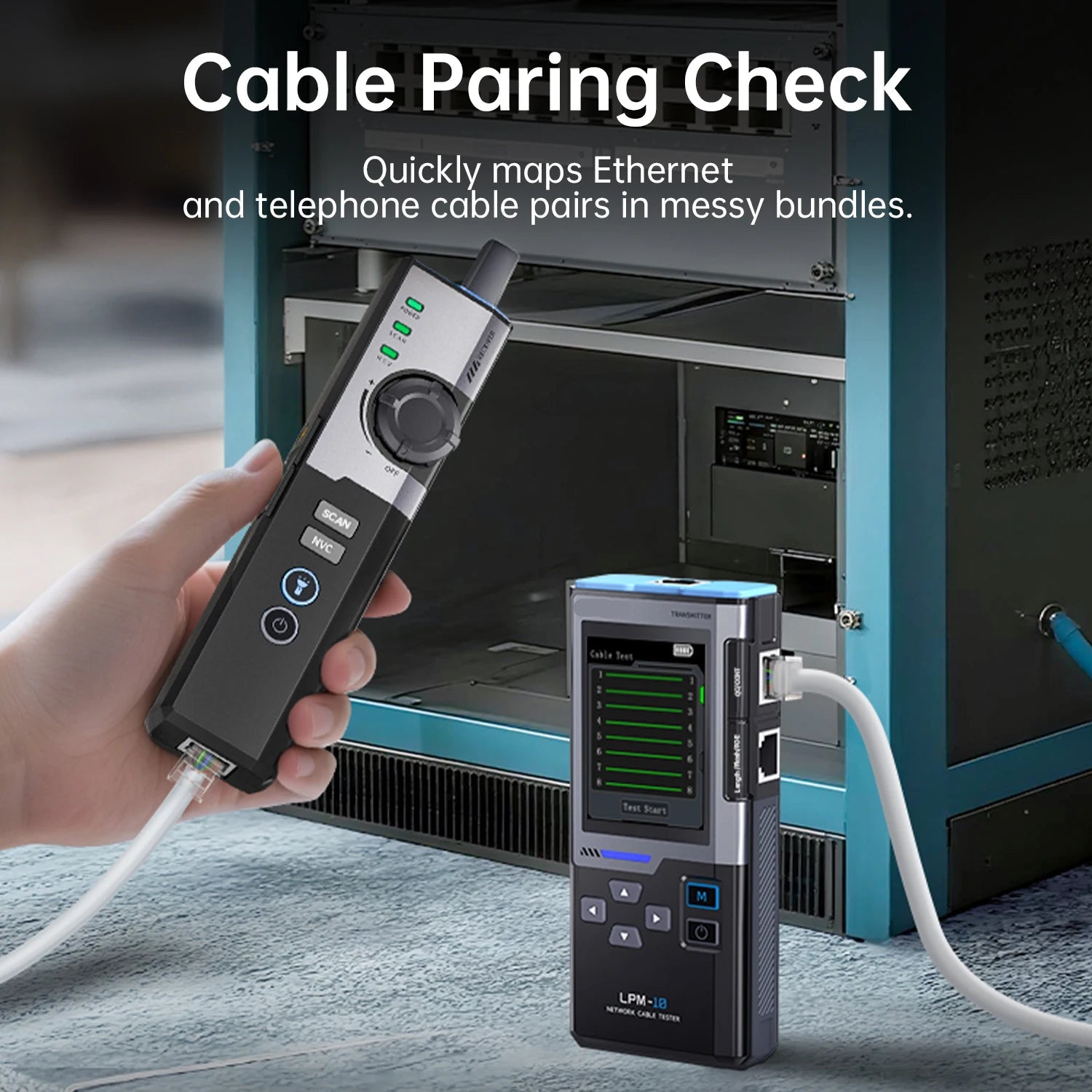 Portable Network Cable Tester with RJ45 RJ11 Ports, PoE Detection, Port Flashing and Color Display
