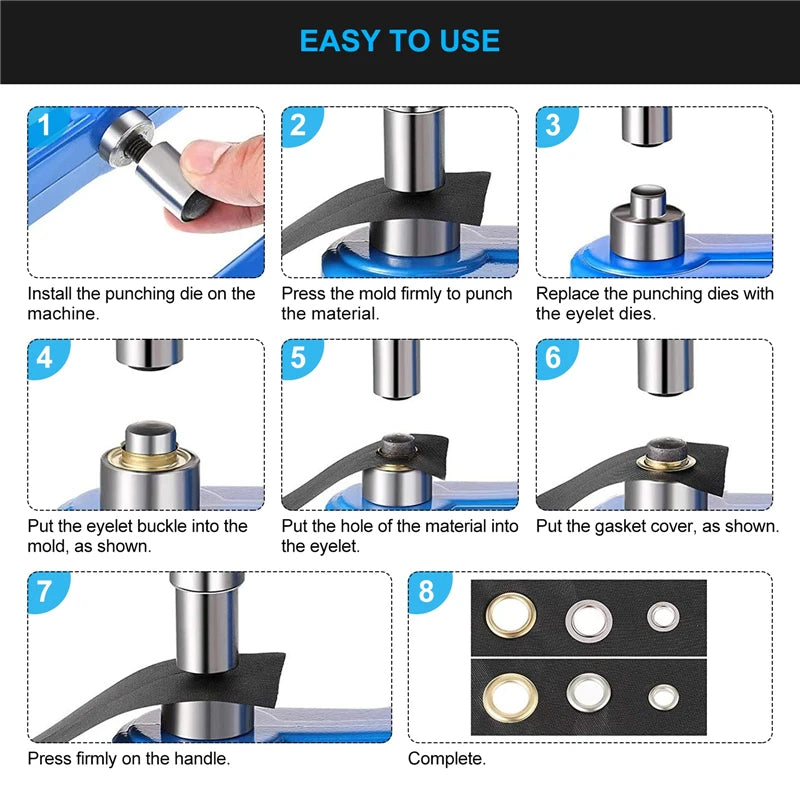 Manual Leather Rivet Hand Press Machine with Double Cap Rivet Dies and Eyelet Tools