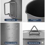 Lightweight Titanium Camping Cooking Set 750ml Pot 420ml Mug with Folding Spoon and Storage Bag