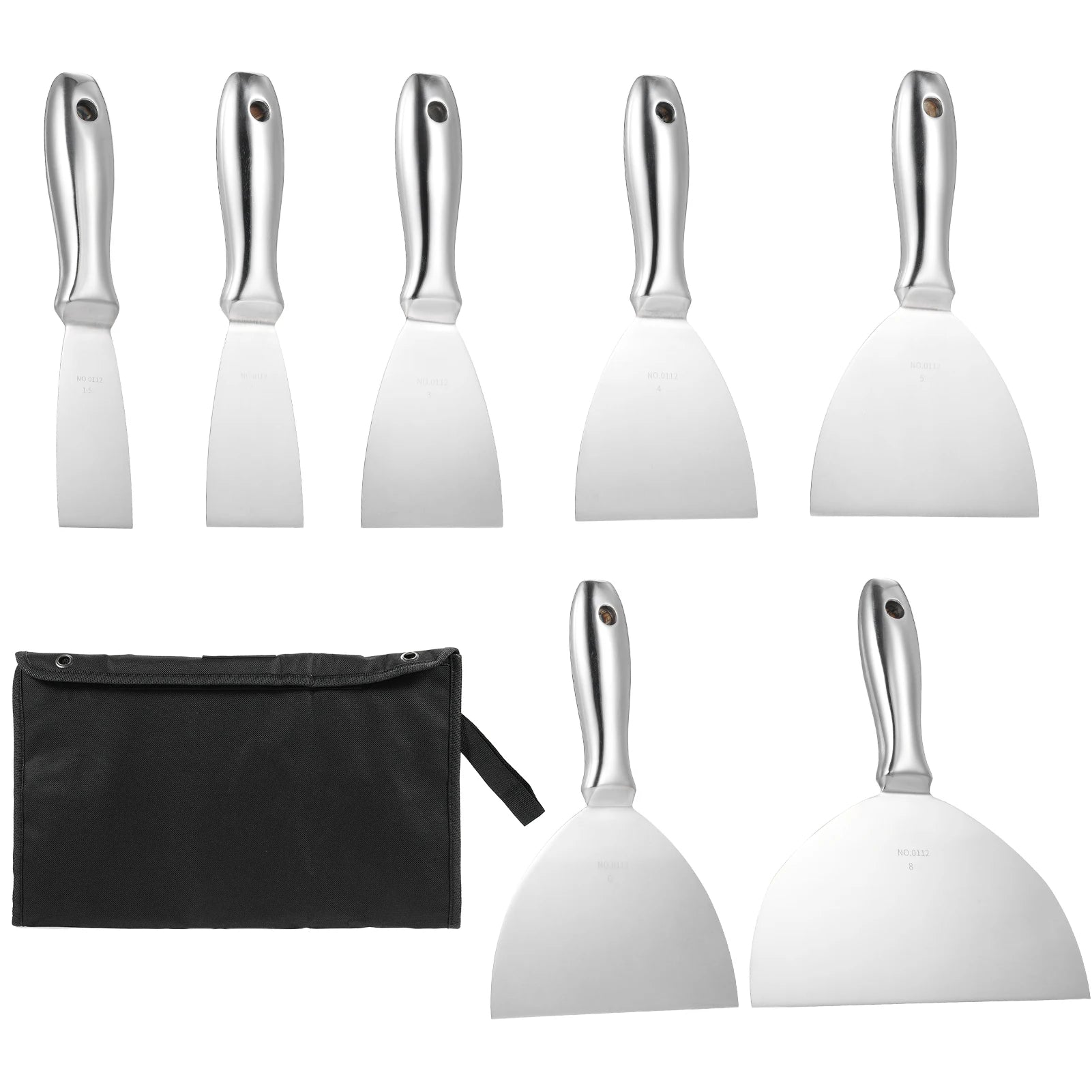Heavy Duty Stainless Steel Scraper Putty Knife Set 7Pcs with Storage Bag