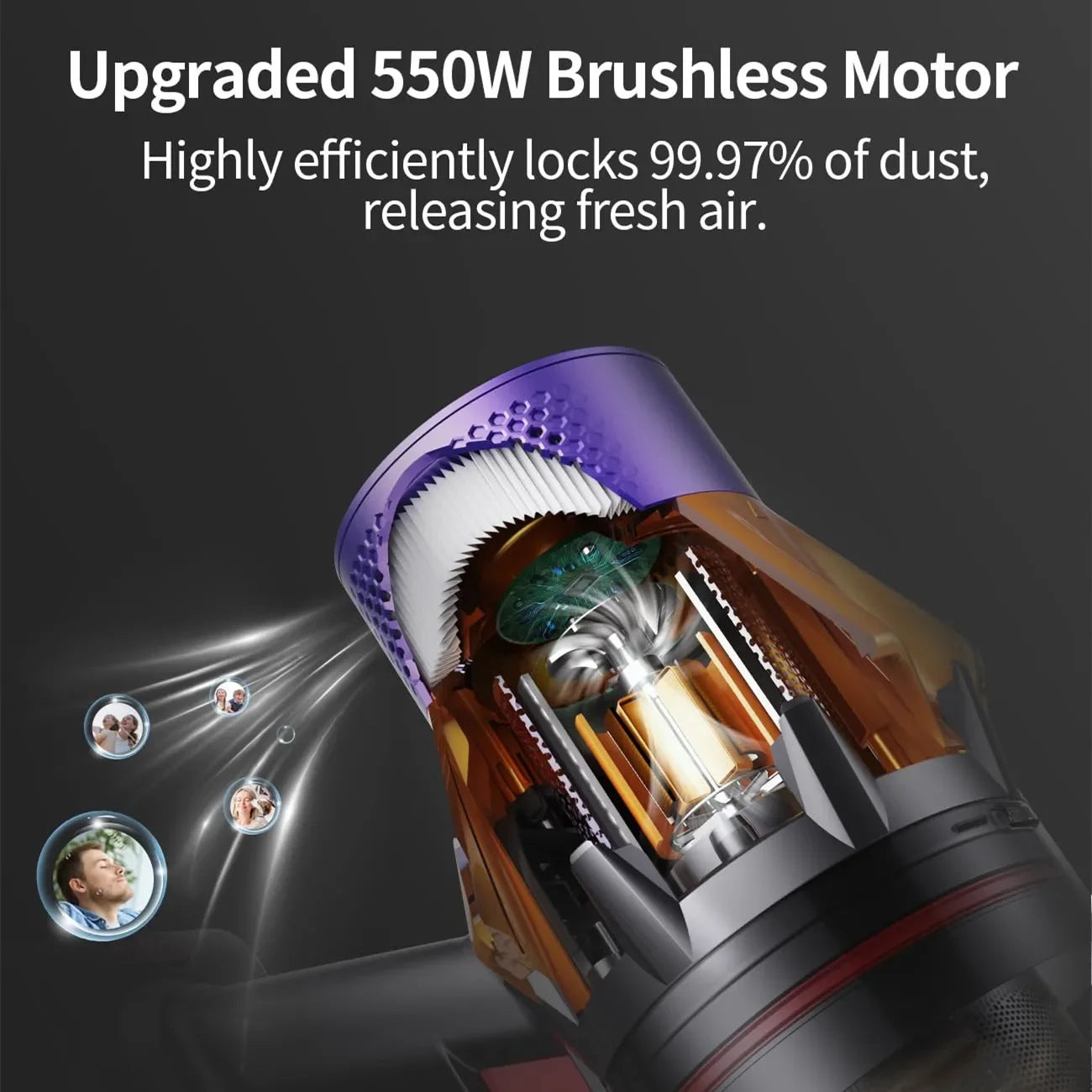 Cordless Stick Vacuum Cleaner 550W with HEPA Filter LCD Display Anti Tangle Brush and 60min Battery