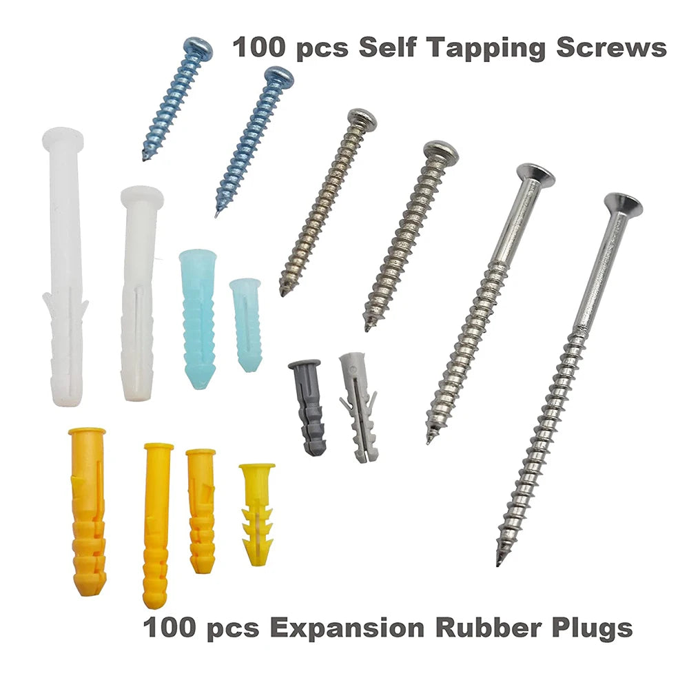 200 Piece Wall Anchor and Screw Assortment Kit M4 M5 Nylon Drywall Fixing Set with Storage Box