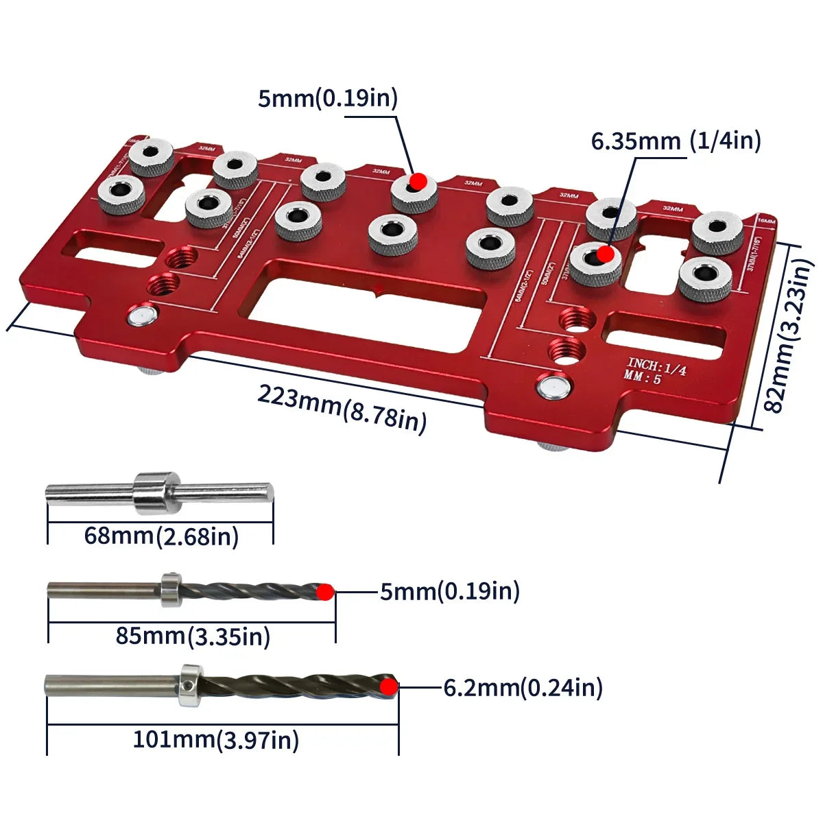 Adjustable Shelf Pin Drilling Guide Jig, Aluminum Cabinet Handle Punch Locator Set