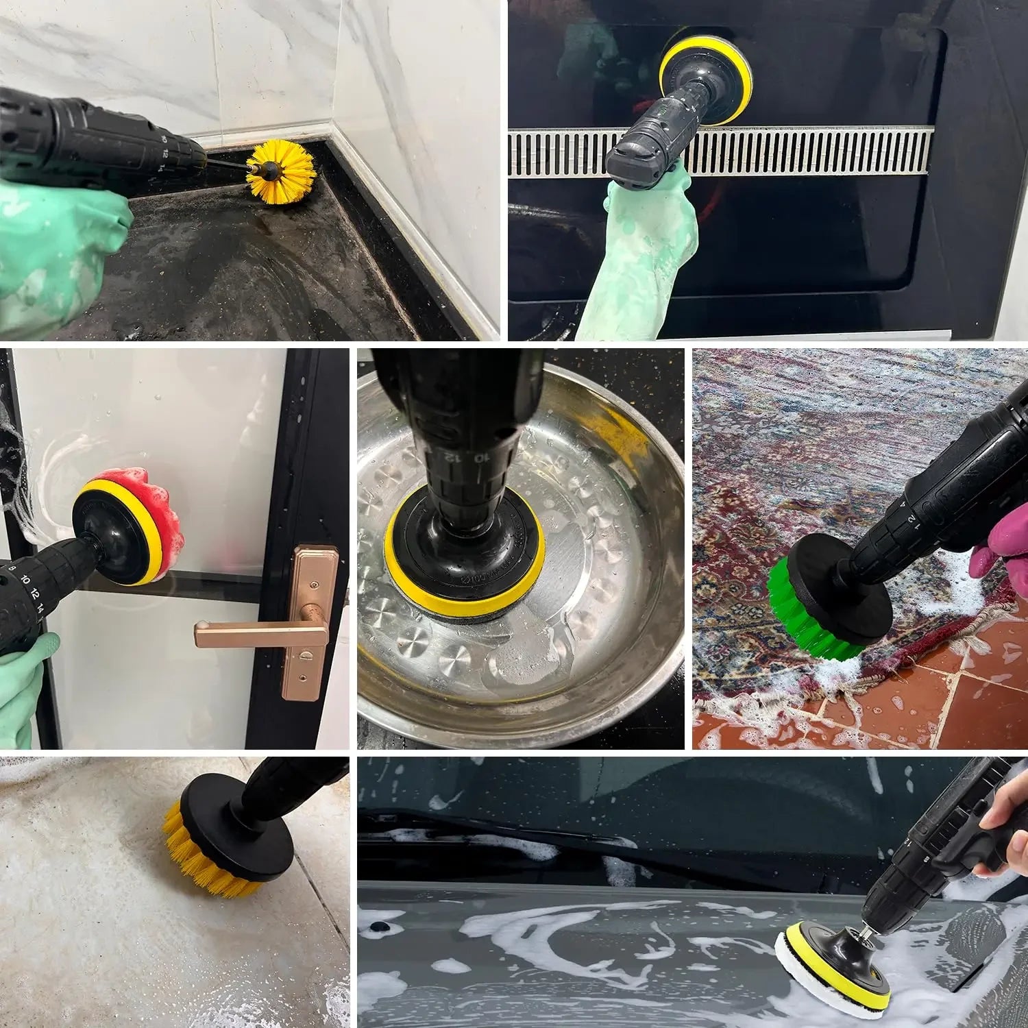 31 Piece Drill Cleaning Brush Attachment Set with Scouring Pads, Sponge Pads & 15cm Extension Shaft