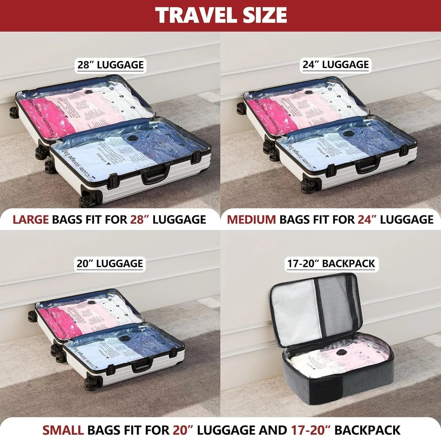 12 Pack Reusable Vacuum Storage Bags with Cordless Electric Pump Travel Space Saver Set