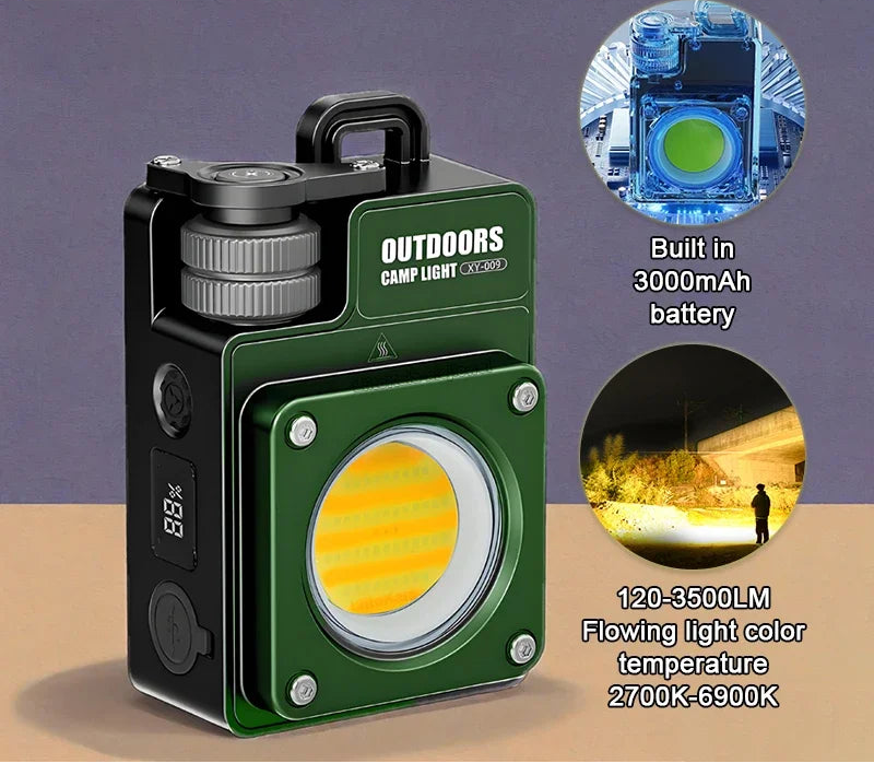 Portable Rechargeable LED Keychain Flashlight with COB Work Light and Stepless Dimming
