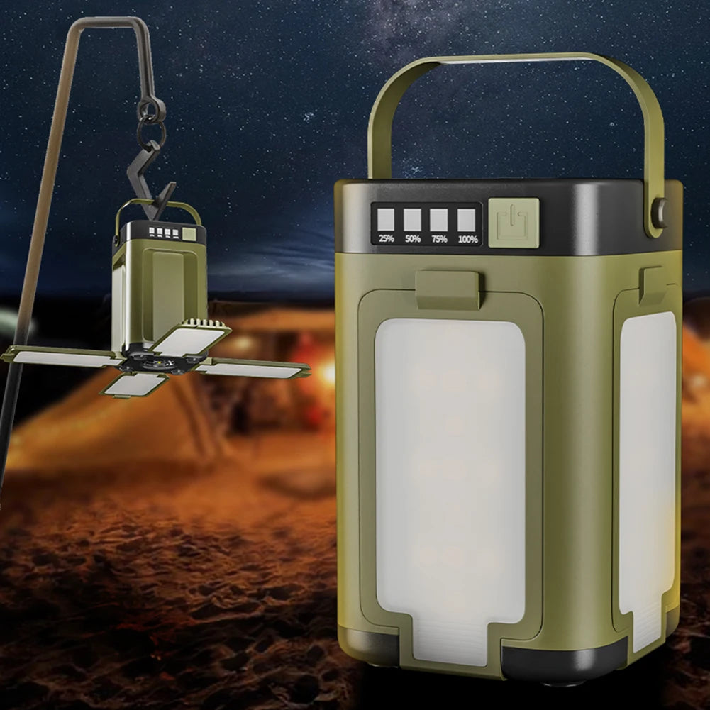 2-in-1 Foldable Camping Lantern and Power Bank Rechargeable LED Light with Handle for Hiking