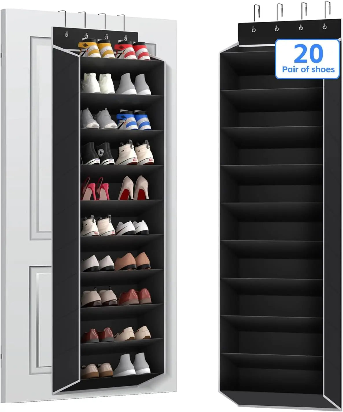 Heavy Duty Over Door Shoe Organizer 10 Tier Hanging Storage Rack with Large Pockets for Closet