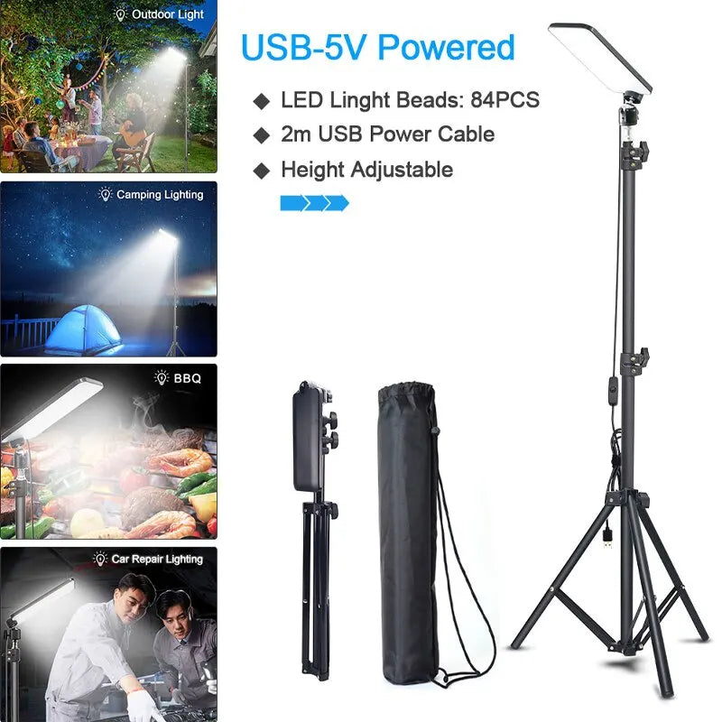 Portable Telescopic LED Tripod Light Rechargeable Outdoor Camping Work Lamp with Storage Bag