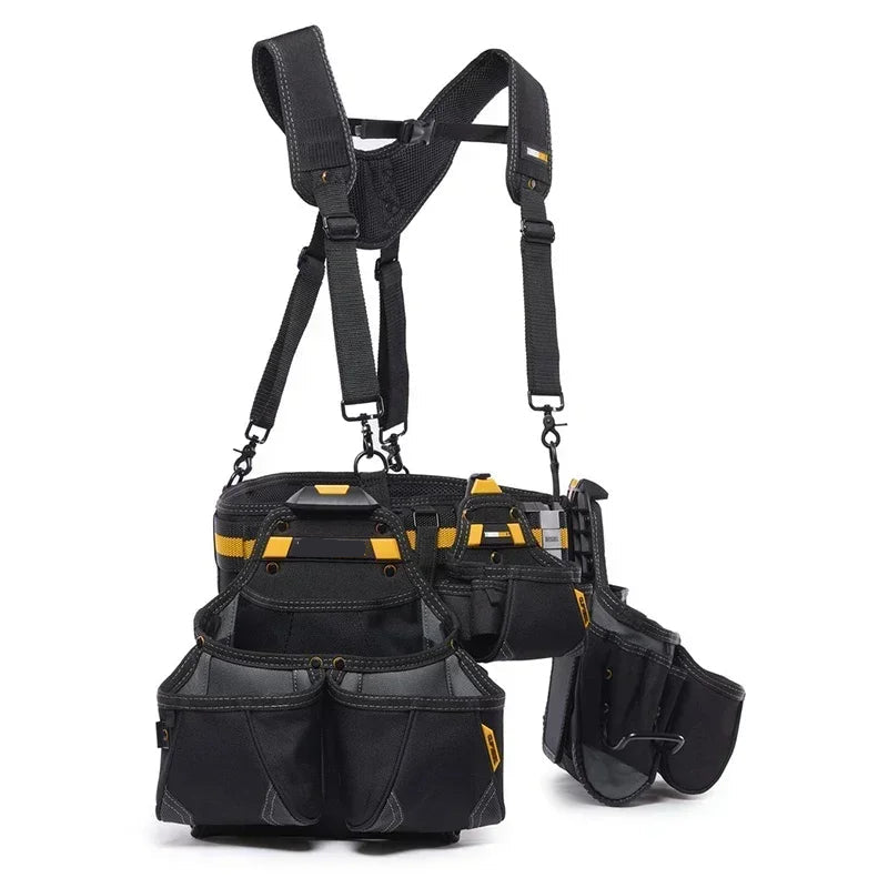 Heavy Duty Contractor Tool Belt Set 5 Piece Adjustable Waist Belt with Suspenders 36 Pocket Storage
