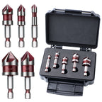 Countersink Drill Bit Set 5 Piece M35 Cobalt 82 Degree 5 Flute Hex Shank for Wood Metal Drilling