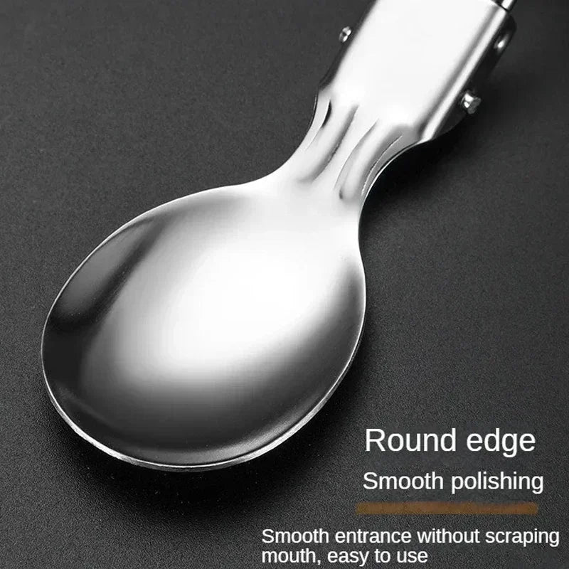 Portable 3-Piece Stainless Steel Camping Cutlery Set with Storage Box Foldable Outdoor Tableware