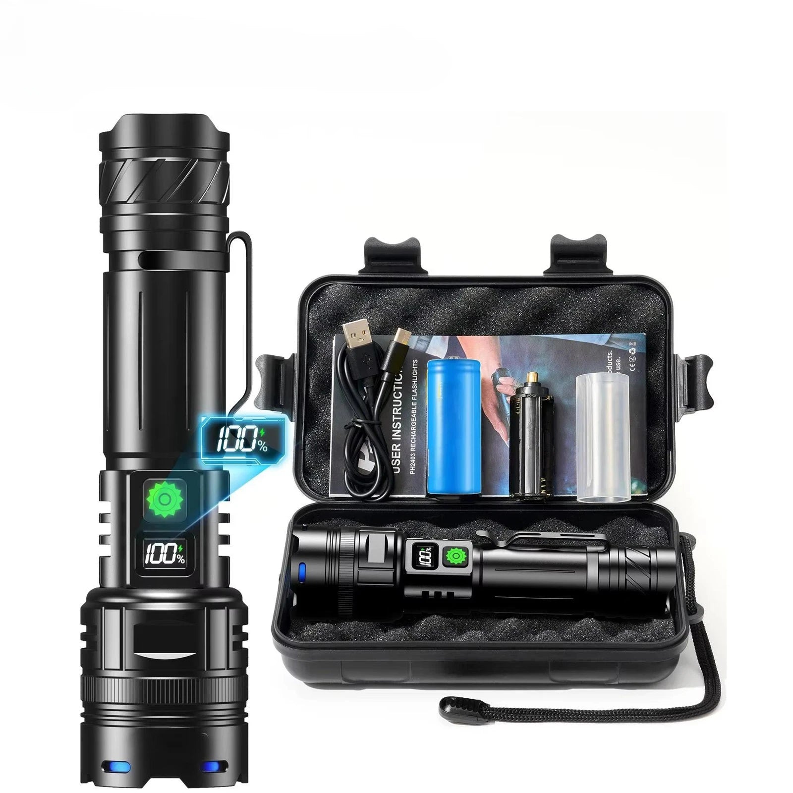 Heavy Duty Rechargeable LED Flashlight with Zoom Focus USB C Charging for Outdoor and Emergency Lighting