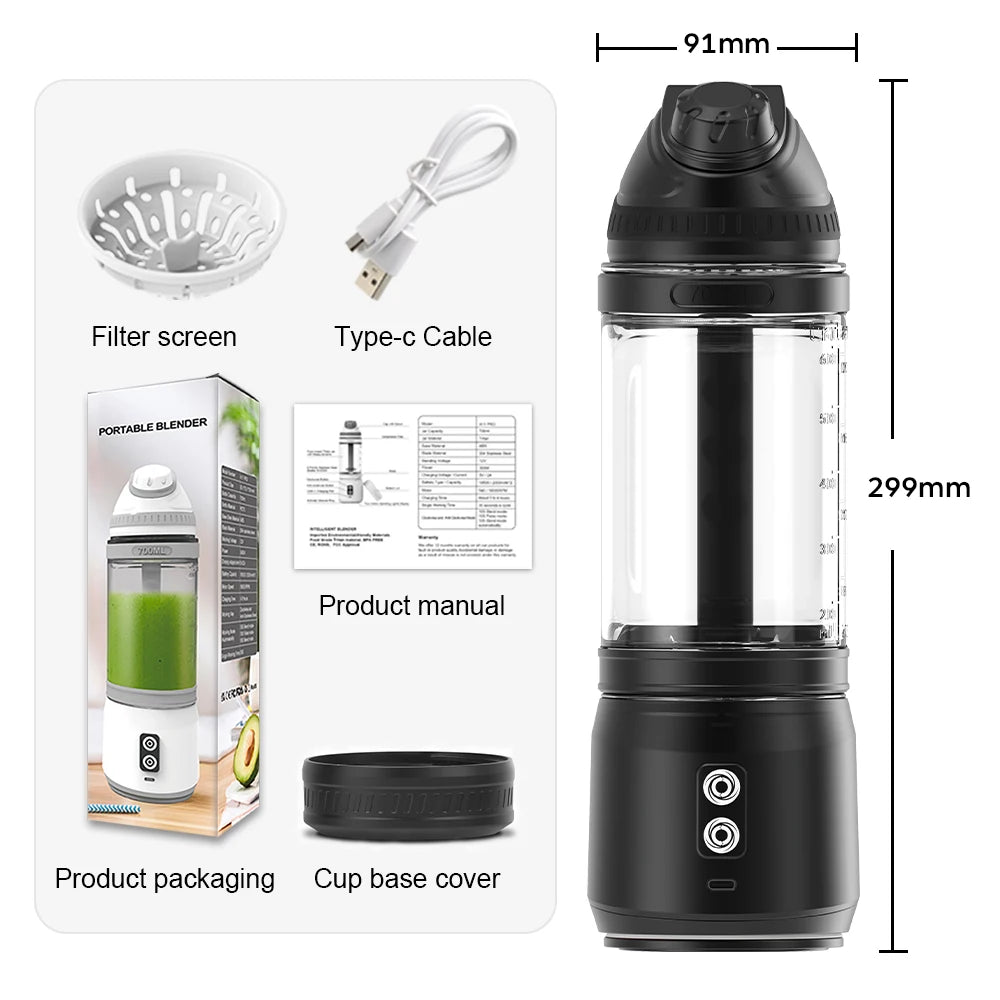 Portable USB Rechargeable Blender 700ml Smoothie Juicer with Stainless Steel Blades