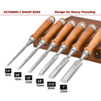 Heavy Duty 6pc Woodworking Chisel Set with Wooden Handles and Storage Case for Carving and Joinery