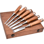Heavy Duty 6pc Woodworking Chisel Set with Wooden Handles and Storage Case for Carving and Joinery