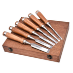 Heavy Duty 6pc Woodworking Chisel Set with Wooden Handles and Storage Case for Carving and Joinery