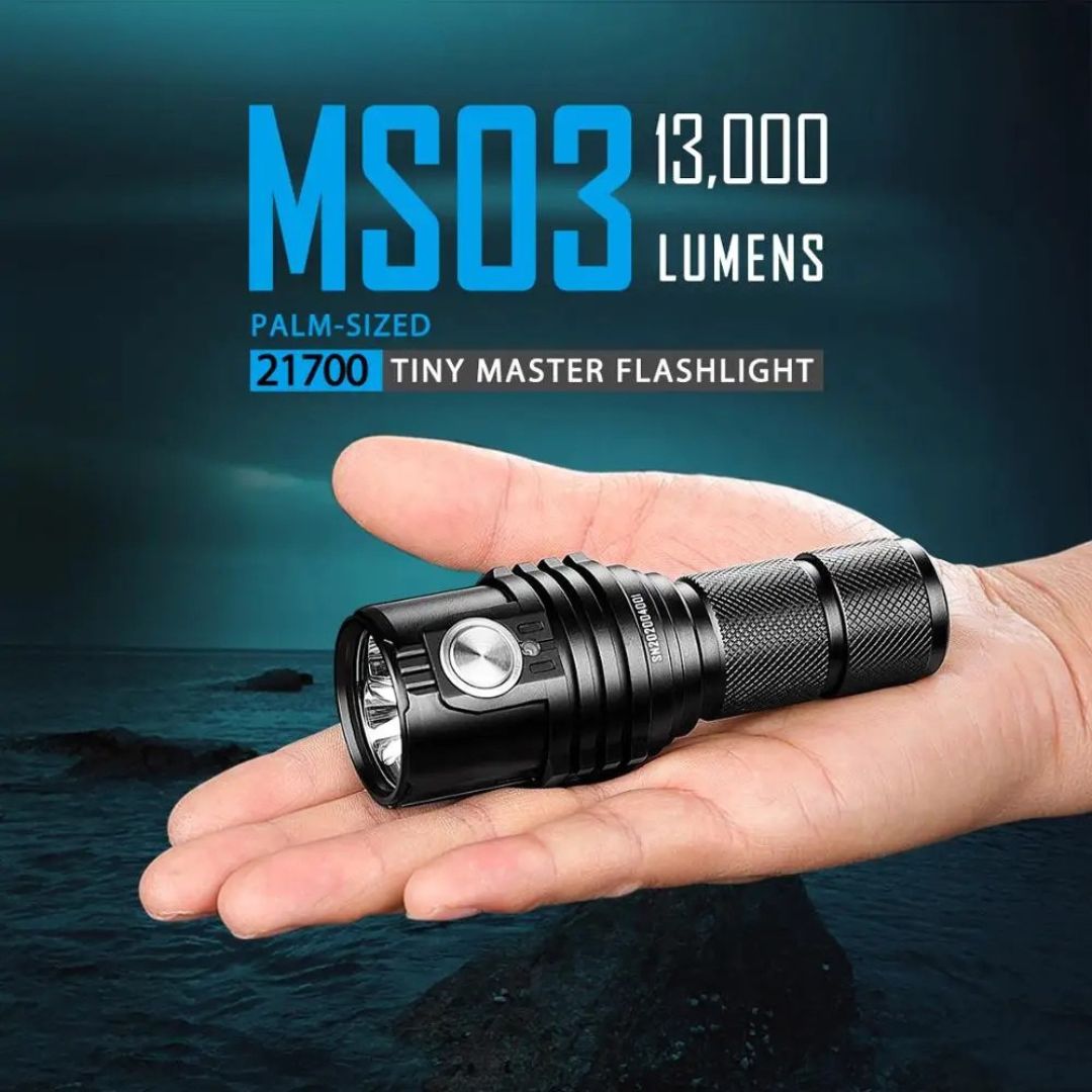 LED Flashlight Rechargeable 13000 Lumens Waterproof Torch with 21700 Battery and Type C Charging