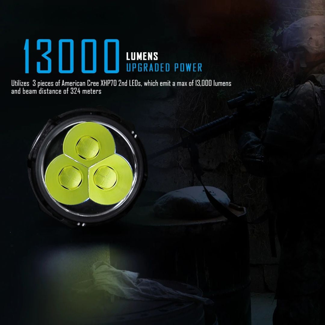LED Flashlight Rechargeable 13000 Lumens Waterproof Torch with 21700 Battery and Type C Charging