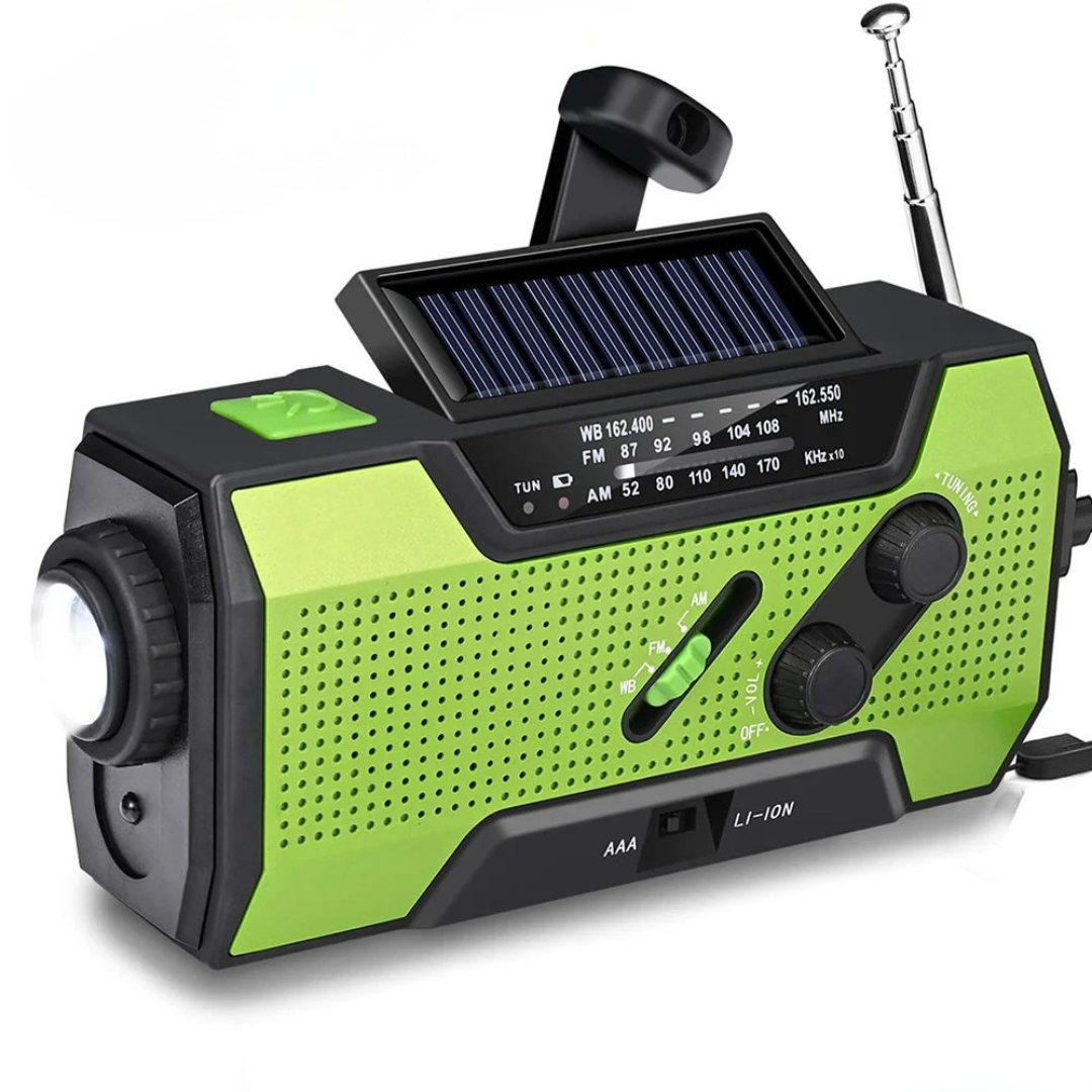 Portable Emergency Radio with Solar and Hand Crank Rechargeable AM FM Radio with Flashlight and SOS Alarm