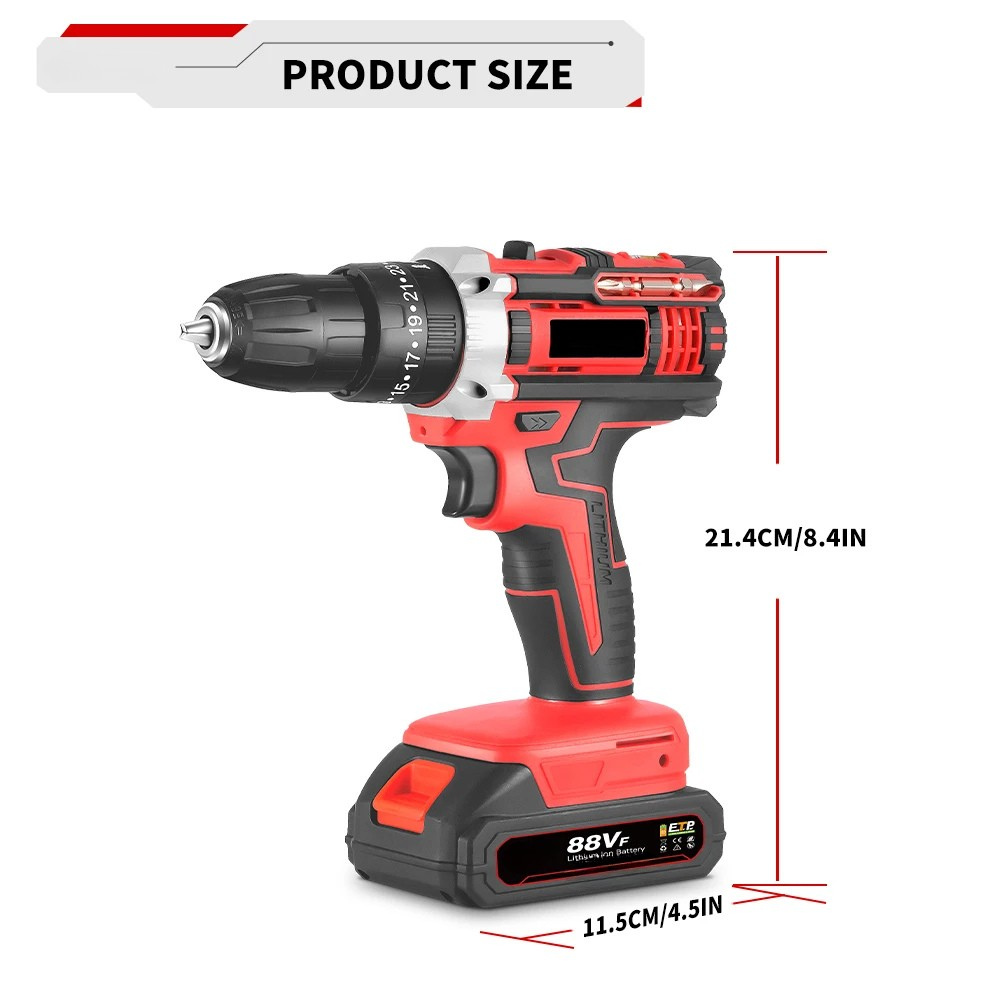500W Cordless Hammer Impact Drill Kit with 2 Batteries and 24-Piece Accessory Set