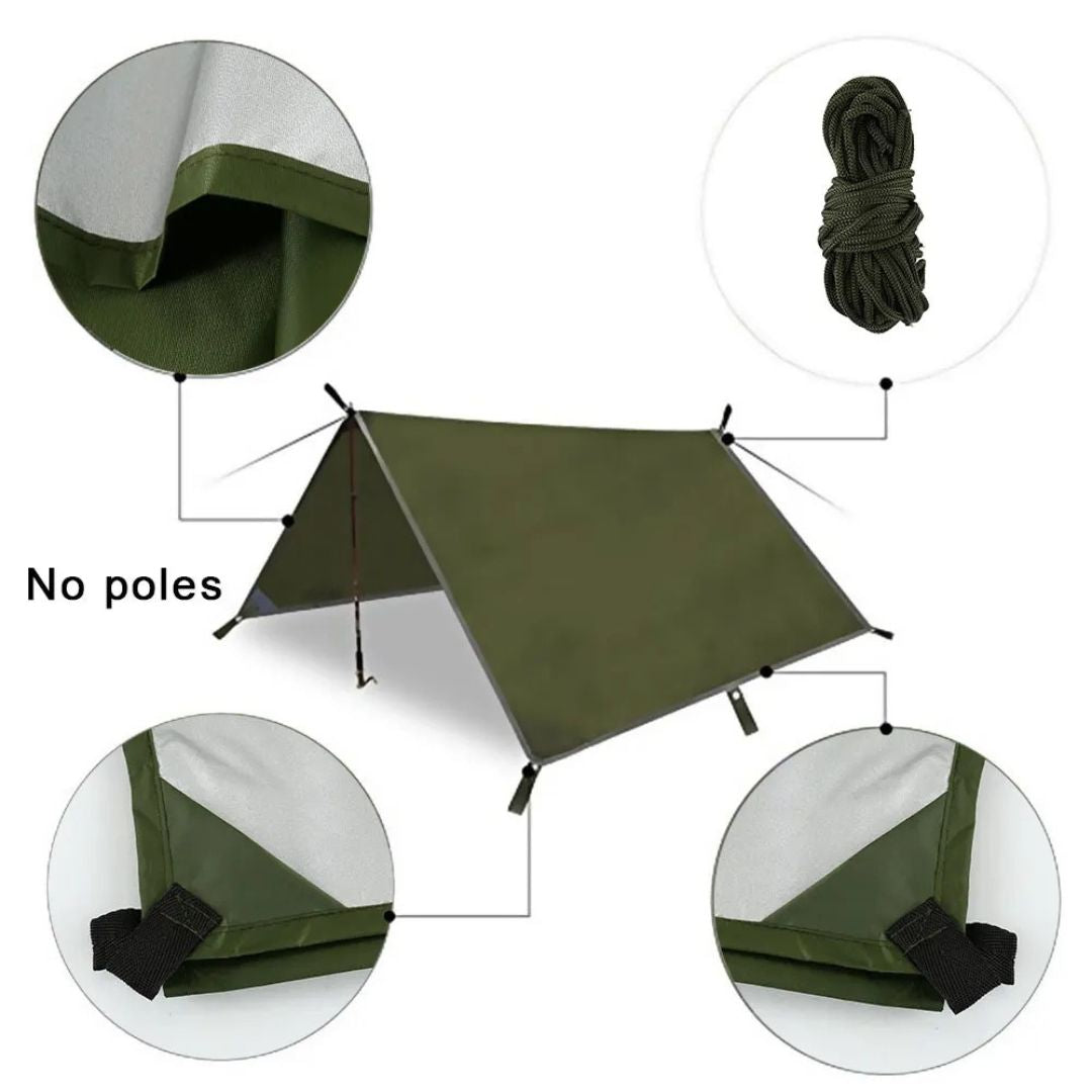 Portable 3x3m Waterproof Tarp Shelter with Carry Bag Outdoor Camping Sun Shade Canopy