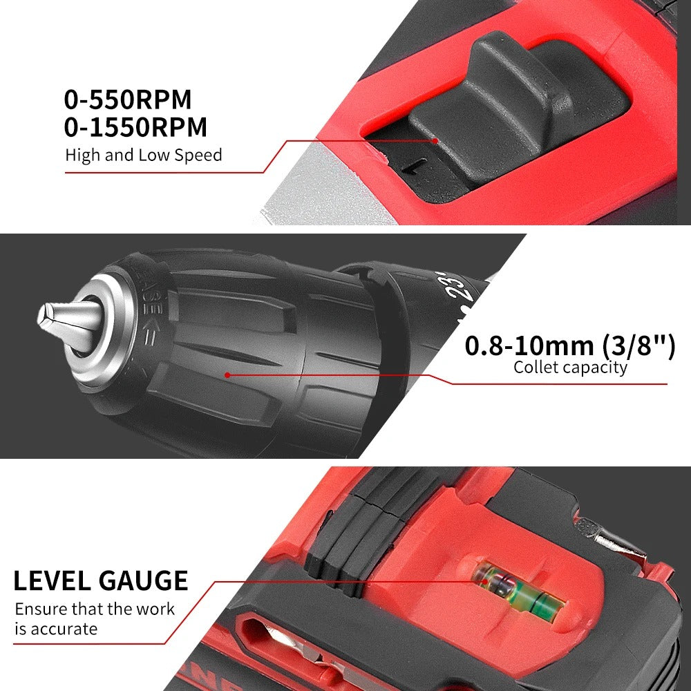 500W Cordless Hammer Impact Drill Kit with 2 Batteries and 24-Piece Accessory Set
