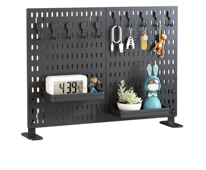 Desktop Pegboard Organizer Kit with 2 Display Panels, 10 Hooks and 2 Storage Trays for Home Office Storage