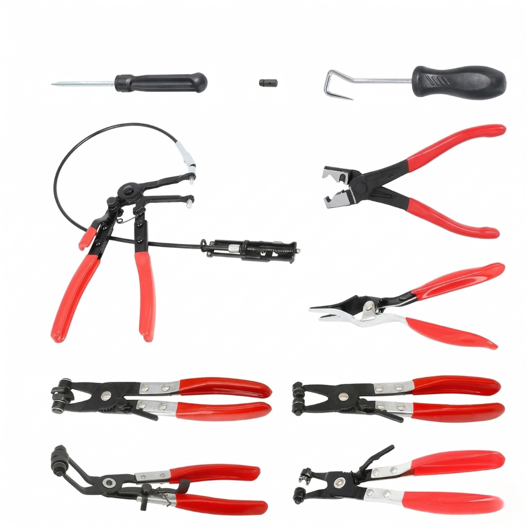 9 Piece Flexible Hose Clamp Pliers Set with Long Reach Cable Automotive Tool Kit