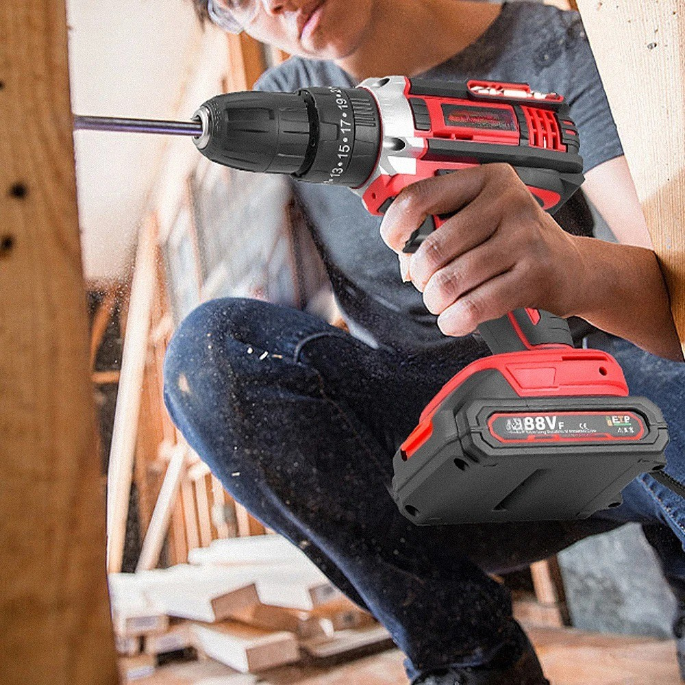 500W Cordless Hammer Impact Drill Kit with 2 Batteries and 24-Piece Accessory Set