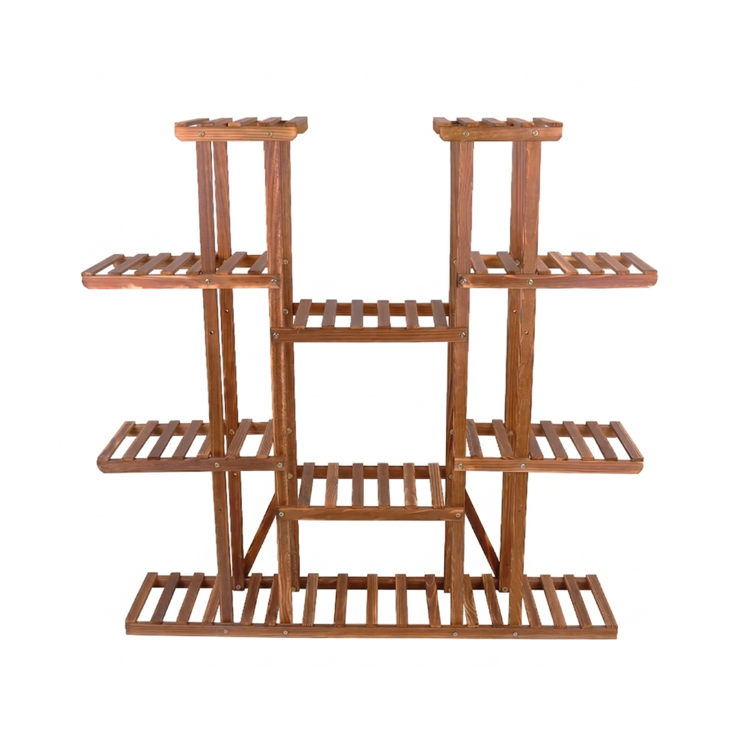 11 Tier Wood Plant Stand Carbonized High Widen Pot Display Shelf Holder Flower Shop Office Garden Indoor Outdoor Decor