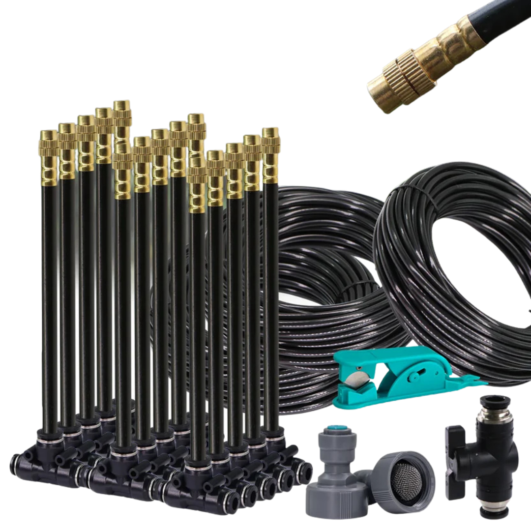 Outdoor Garden Misting System Kit 15m Adjustable Spray Nozzles Irrigation Set