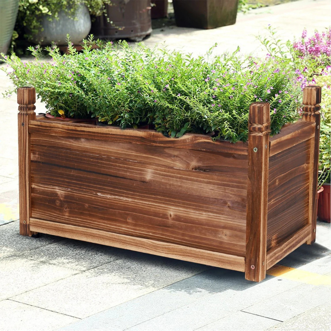 Wood Planter Box Outdoor Raised Garden Planter Bed for Flowers Vegetables