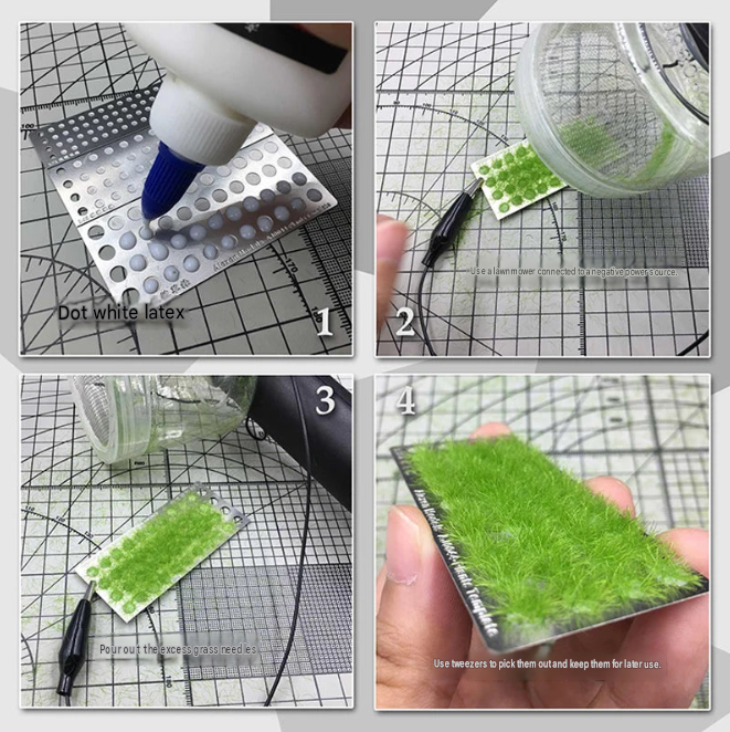 Static Grass Flocking Applicator Kit with Planting Template and Grass Sample for Model Scenery