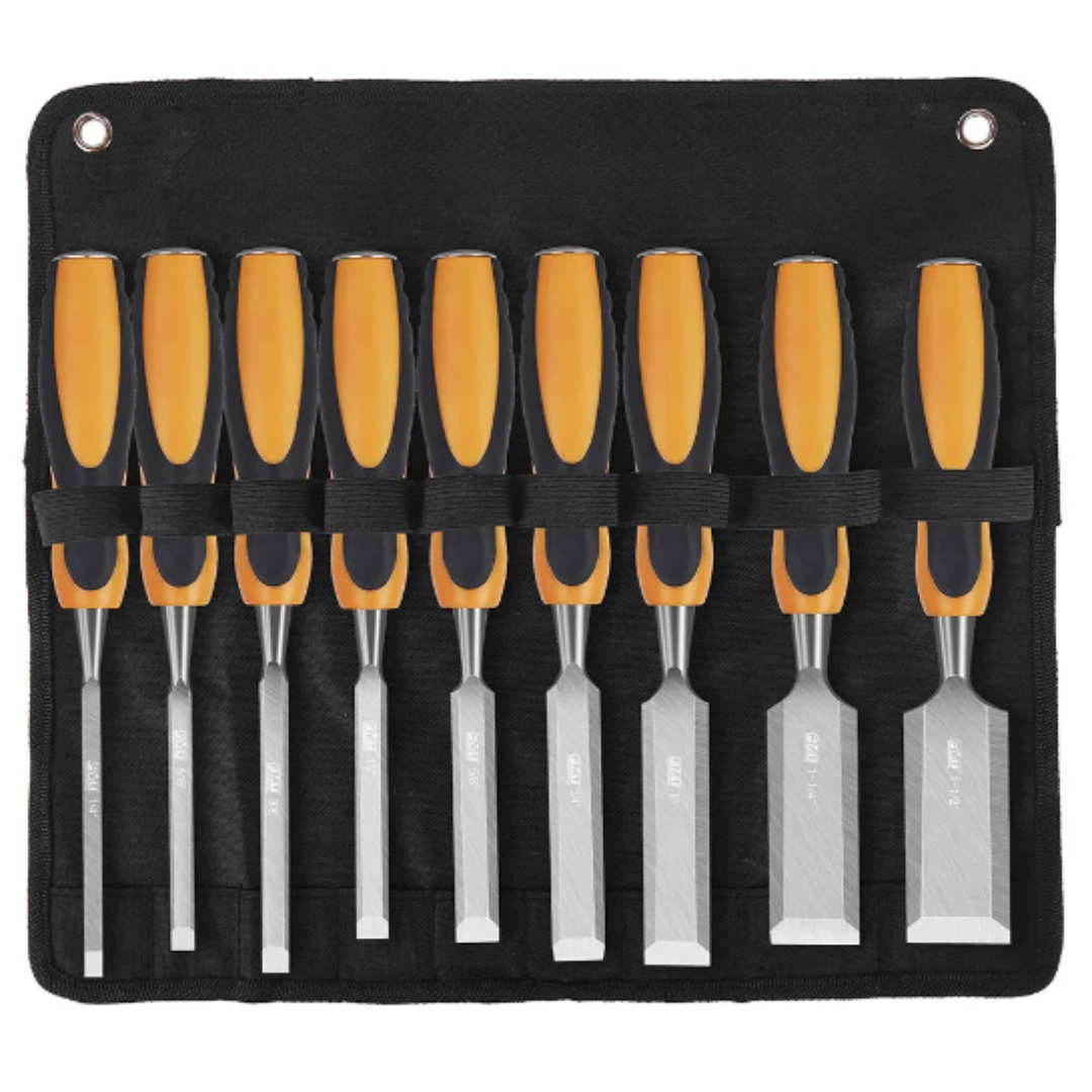 9-Piece Woodworking Chisel Tool Set with Storage Case – Carpentry Wood Carving DIY Hand Tool Kit