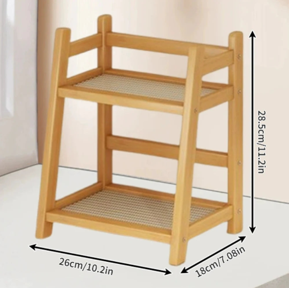 2 Tier Bamboo Spice Rack Kitchen Counter Storage Shelf Coffee Bar Organizer