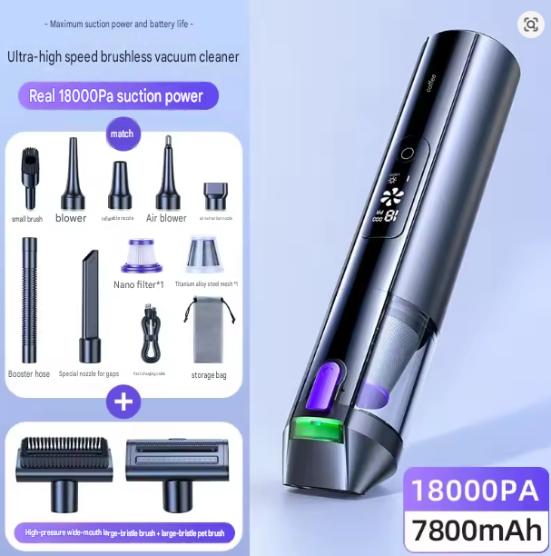 Cordless Handheld Vacuum Cleaner 18000Pa 7800mAh with Air Blower, Air Pump, Inflator and LED Display