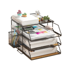 Metal Mesh Desktop Document Organizer with 3 Tier Letter Trays and Pen Holder for A4 Files