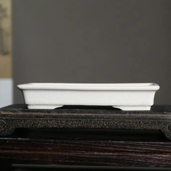 Ceramic Succulent Planter White Glazed Chinese Style Desktop Flower Pot 21 x 9.7 x 3.7cm